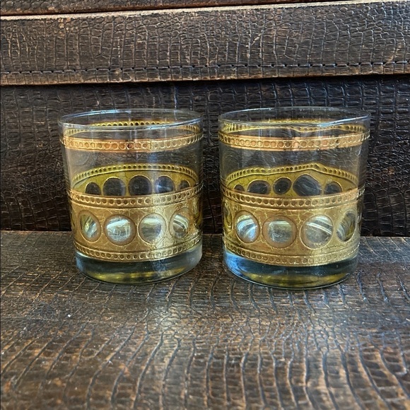 Set of 2 Vtg Culver 22K Gold Antigua Rocks Bar Glasses - Picture 1 of 4